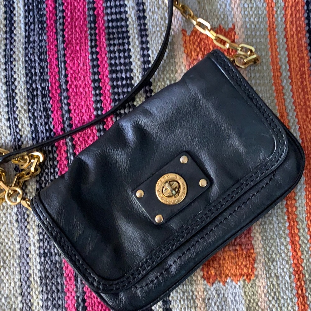 Marc by Marc Jacobs Black Leather Crossbody with Gold Hardware